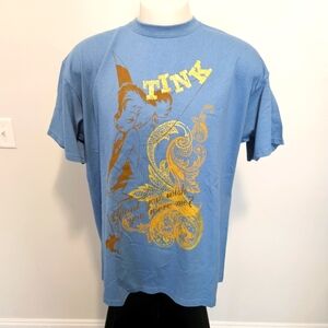 Disneys Tinkerbell Mens T- Shirt XL Dont You Wish You Were Me Logo Blue/Gold